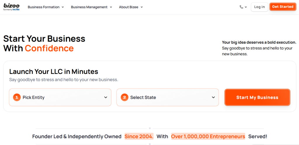 Bizee, formerly IncFile, LLC formation pricing