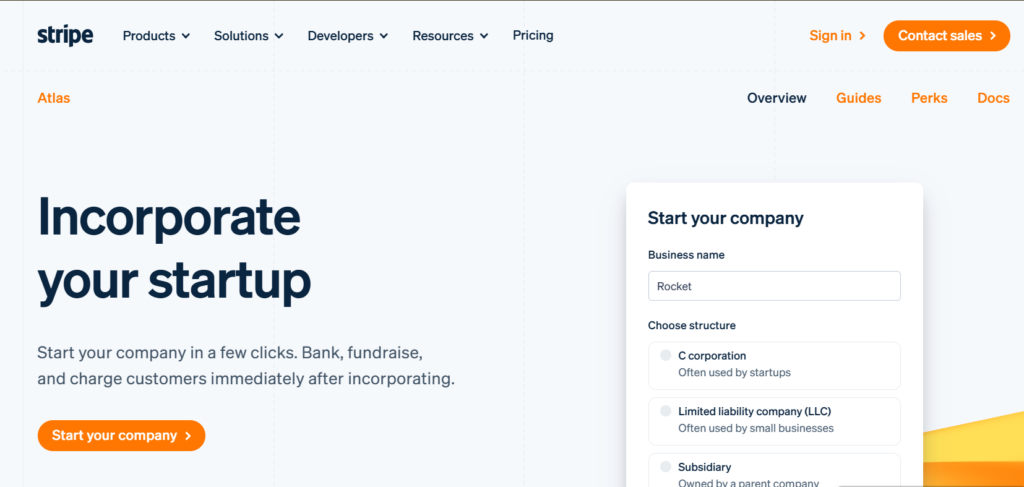 Stripe Atlas company formation dashboard for founders